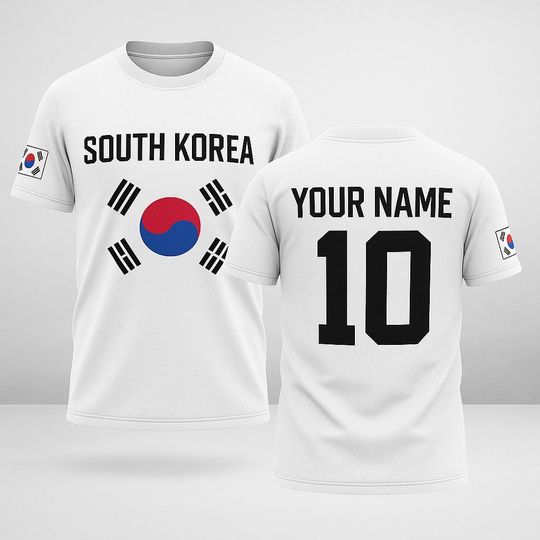 Discover Custom South Korea Flag Jersey with Name and Number, Personalized Korean Pride Shirt, Unisex Taegukgi Football Sports Fan Tee for Supporters