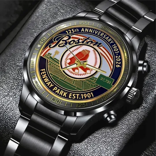 Discover Red Sox 125th Anniversary Black Stainless Steel Watch, Gift For Fans