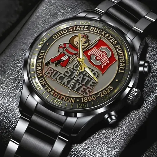 Discover Buckeyes Football Black Stainless Steel Watch, Gift For Fans
