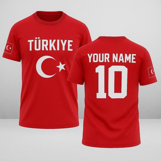 Discover Custom Trkiye Flag Jersey with Name and Number, Personalized Turkish Pride Shirt, Red Crescent Star Soccer Tee for Match Days & Gifts