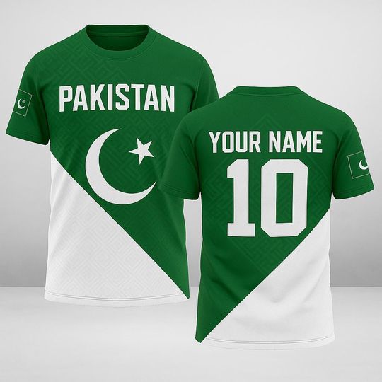 Custom Pakistan Flag Jersey with Name and Number, Personalized Pakistani Pride Shirt, Unisex Green White Sports Fan Tee for Cricket, Soccer