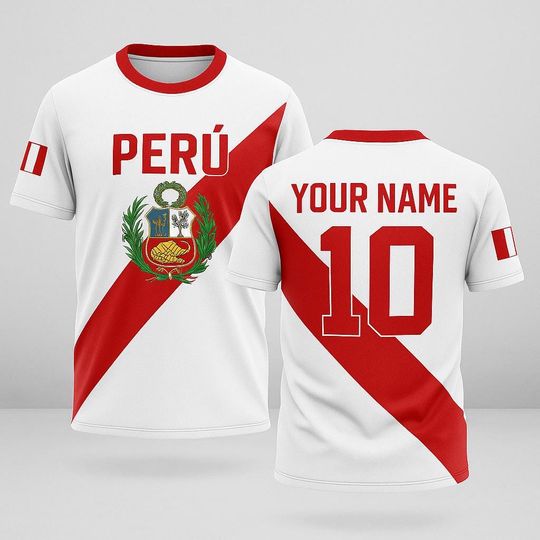 Discover Custom Peru Flag Jersey with Name and Number, Personalized Peruvian Pride Shirt, Unisex Red White Soccer Fan Tee for Match Days and Gifts