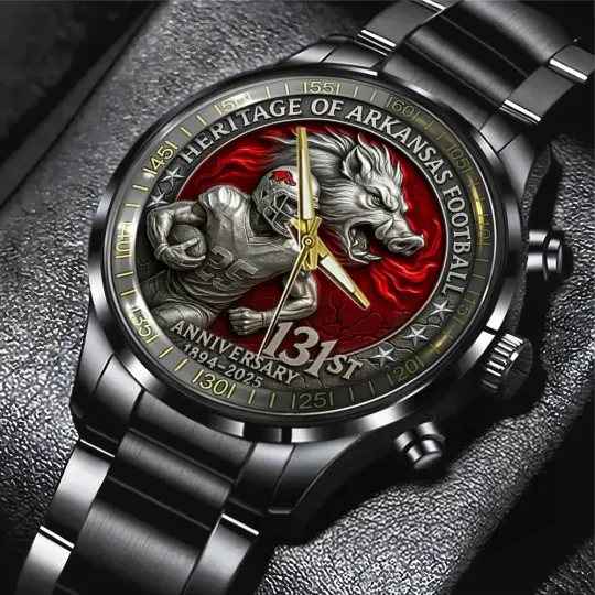 Discover Arkansas Football 131st Anniversary Black Stainless Steel Watch