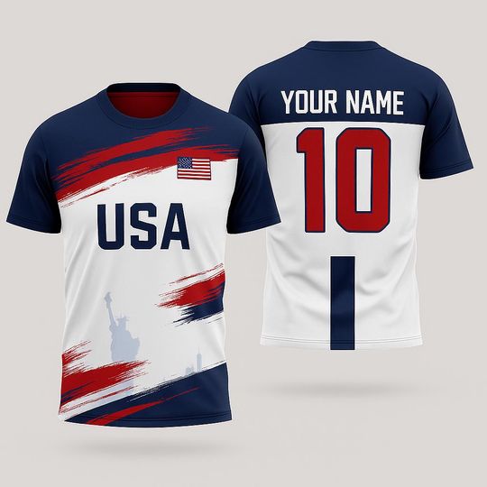 Custom USA Soccer Jersey Personalized Name Number Shirt, World Cup 2026 Fan Gift, American Football Tee for Men Women Kids Supporters