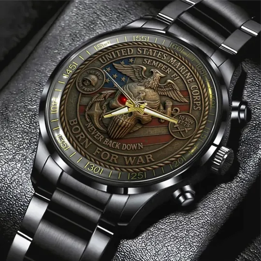 US Marine Corps 250th Anniversary Black Stainless Steel Watch