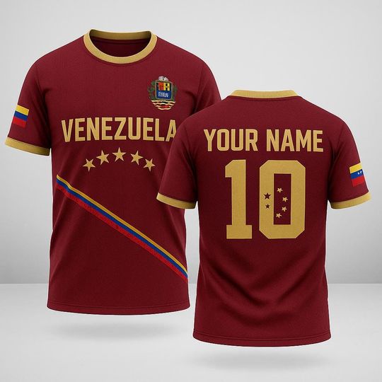 Discover Custom Venezuela Flag with Name and Number, Personalized Venezuelan Pride Shirt, Unisex Red Soccer Fan Tee for Match Days & Gifts