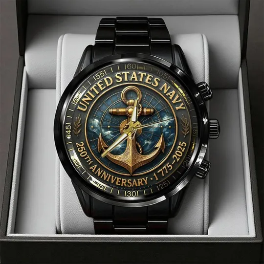 US Navy 250th Anniversary Black Stainless Steel Watch