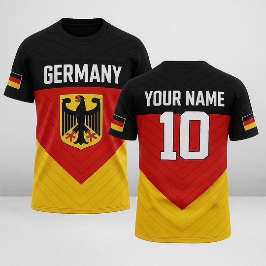 Discover Custom Germany Flag with Name and Number, Personalized German Pride Shirt, Black Red Gold Soccer Fan Tee for Match Days & Gifts