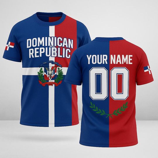 Discover Custom Dominican Republic Flag Jersey with Name and Number, Personalized Dominican Pride Shirt, Unisex Caribbean Fan Sports Tee Gift