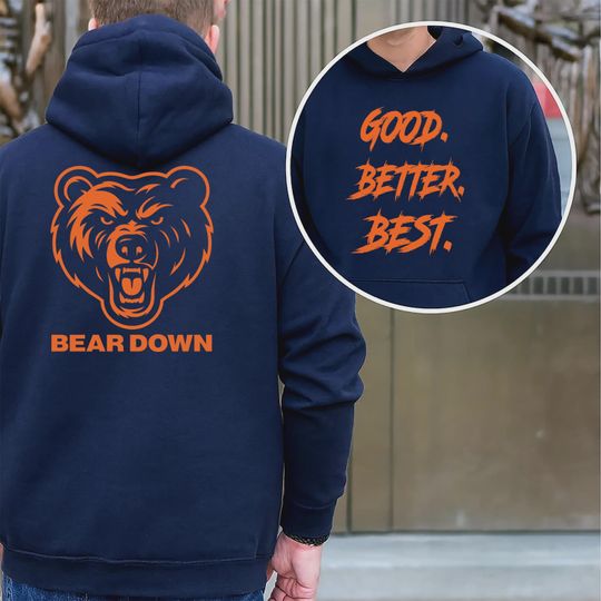 Chicago Football Double Sided Hoodie with Motivational Quote Bear Down Shirt for Men and Women