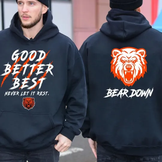 Double Sided Hooded Sweatshirt with Bear Down and Football Claw Scratch Design