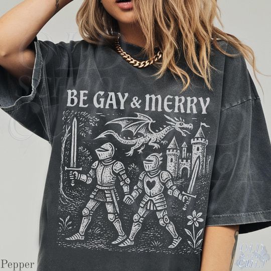 Discover Be Gay & Merry Medieval Shirt, Fantasy lgbt Shirt, Gay Pride Castle Dragon Shirt, Funny Unisex Tshirt, Lgbtq Support