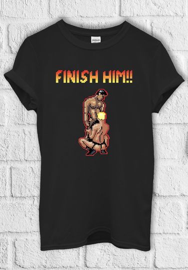 Discover Finish Him Gayming T Shirt 8bit Gamer Gay LGBT T Shirt Hoodie Sweatshirt Baseball Pullover Men Women Unisex Baggy Boyfriend Shirt 3103