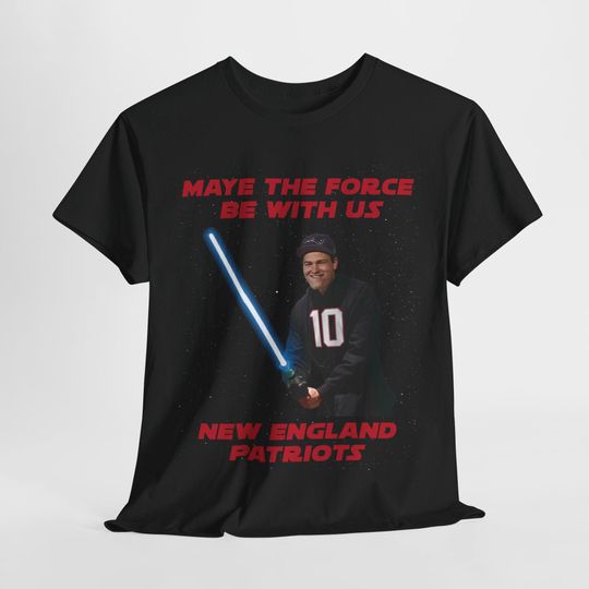 Discover Drake Maye New England Patriots "Maye The Force Be With Us" | Football Unisex Black/Gray/Blue/White Cotton Tee | Perfect Gift, Sports Fan