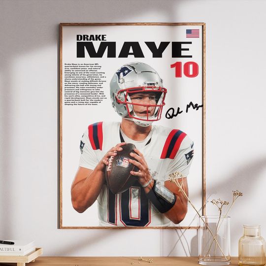 Discover Drake Maye Poster, Football Wall Art, Digital Sports Print, football Room Decor, Quarterback Artwork, Instant Download Gift