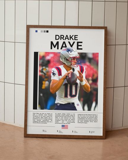 Discover Drake Maye Poster, New England Patriots Wall Art, Patriots Print, football Poster, football Wall Art, Gift For Football Fans, Sports Room Decor