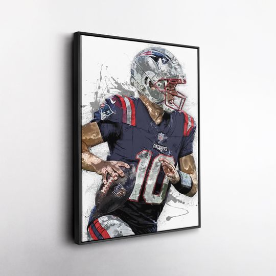 Discover Drake Maye New England Patriots Canvas Print football Football Wall Art Framed Poster Man Cave Decor Sports Gift for Patriots Fans
