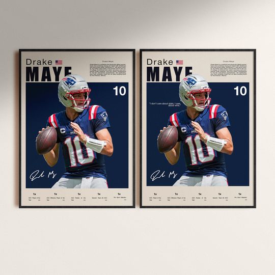 Discover Drake Maye Poster, American Football, football Wall Art, Drake Maye Print Digital Download, Football Player Art, QB Poster, Sports Room Decor.