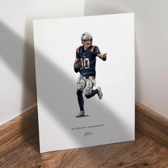 Discover Drake Maye Poster New England Patriots Football 8x10 Illustration Art Print