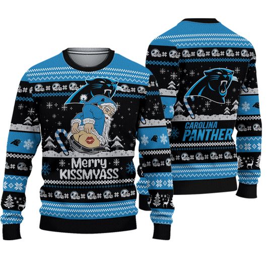 Carolina Panthers Merrykissmyass Funny Santa Claus Christmas Ugly Sweater