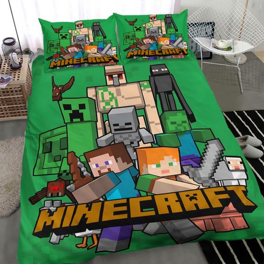 Game Minecraft Green Print Bedding Sets