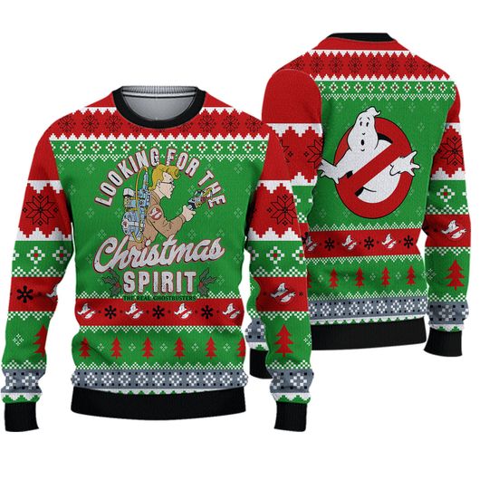 Looking For Christmas Spirit Ghostbusters Ugly Christmas Sweater Funny Holiday Party Pullover Sweaters for Men Women Xmas Gift