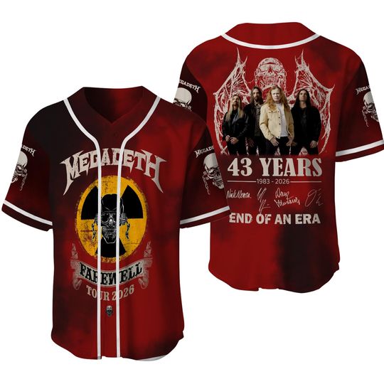 Megadeth Farewell Tour 2026 43 Years Baseball Jersey