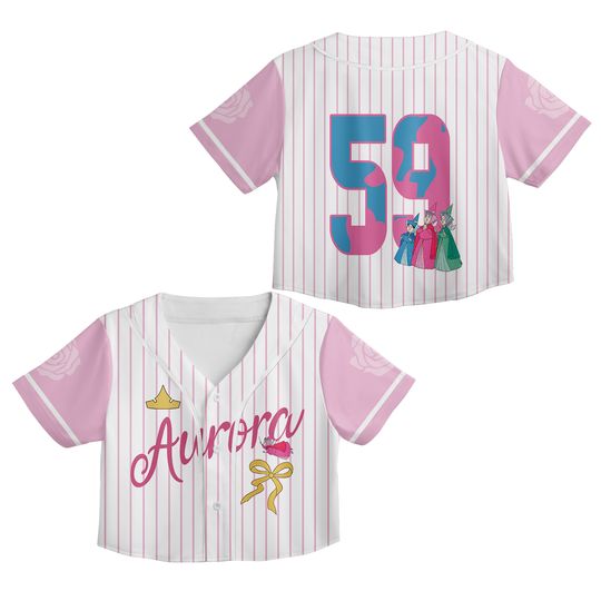 Princess Aurora Fairies Flora Crop Top Baseball Jersey, Disney Sleeping Beauty Coquette Bow Cropped Shirt, Gift For Girls Baseball Fan