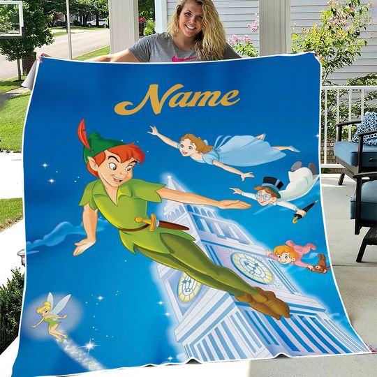 Custom Name Blanket Disney Peter Pan Tapestry Personalized Blankets Birthday Gif