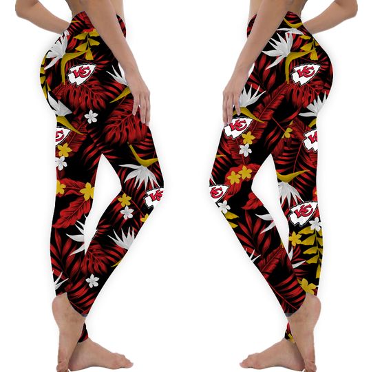 Kansas Chiefs Yoga Pants, Kansas Chiefs Leggings, Kansas Chiefs Leaf Leggings