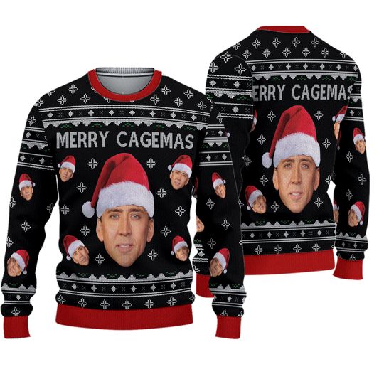 Christmas Merry Cagemas Ugly Sweater, Nicolas Cage Holiday Sweater