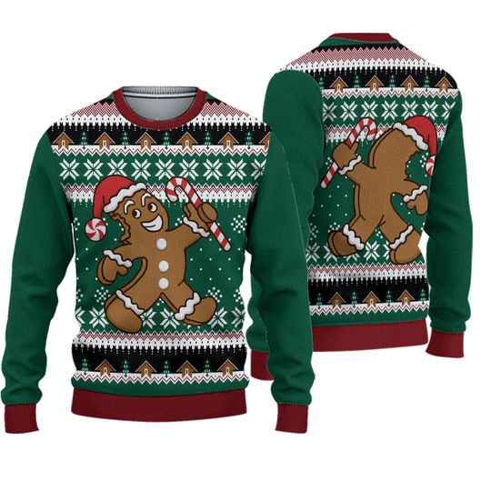 Ugly Christmas Sweater Mens Gingerbread Man Size M Knit Pullover Double Sided