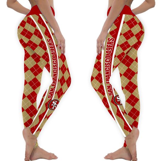 San Francisco Football Yoga Pants Leggings, 49ers Football Leggings, San Francisco Game Day Football San Leggings