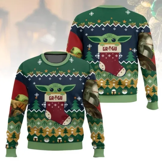 Star Wars Christmas Ugly Sweater, Grogu Holiday Sweater, Mandalorian Christmas Sweater