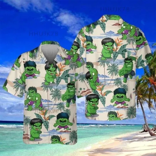 Discover Cartoon The Incredible Hulk​ On Tropical Islands Marvel Hulk Hawaiian Shirt