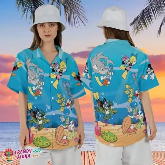 Discover Disney Dive Mickey Friends Beach Holiday Trip Hawaiian T-shirt