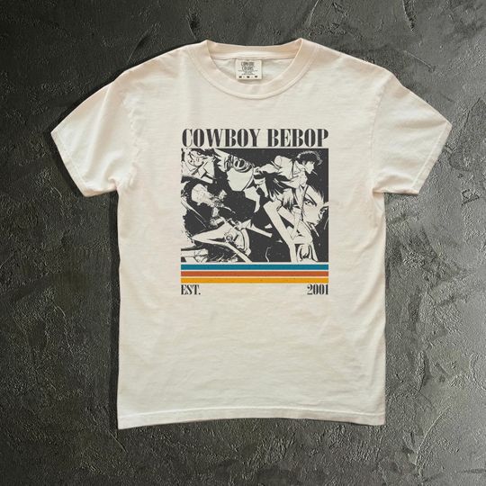 Cow Bebop T-Shirt, Retro Anime Crew Tee, Spike, Faye, Jet, Ed, Vicious