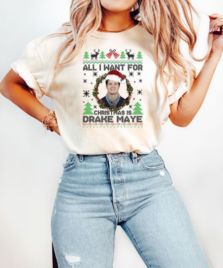 Discover Drake Maye Christmas Shirt - All I Want For Christmas Is Drake Maye Ugly Sweater Fan Tee - Funny Football Holiday Party Gift Top