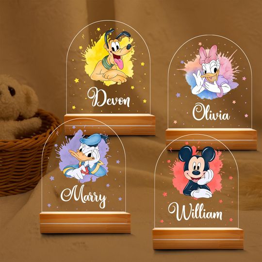 Discover Personalised Mickey and Friends Night Light, Mickey Mouse Night Light, Gift for Birthday, Nursery Decor, Bedside Lamp, Christmas Present