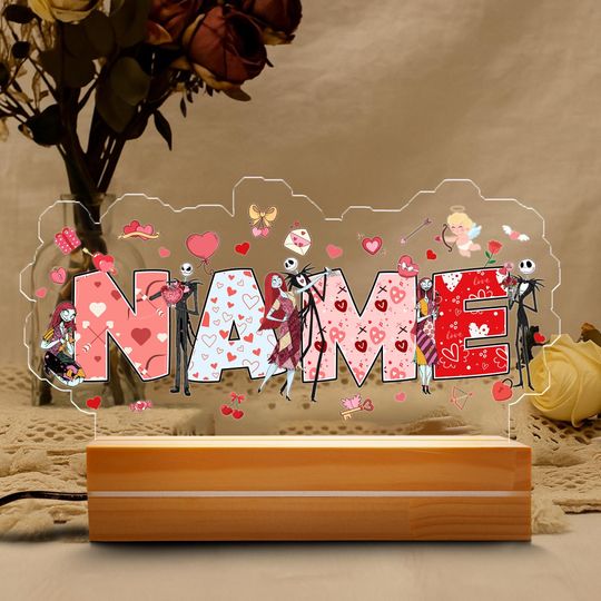 Personalised The Nightmare Before Christmas Night Light, Jack And Sally Valentine Room Decor, Disney Valentine's Day Nightlight, Valentine Gift