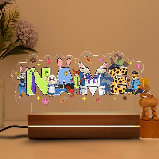 Discover Personalised Zootopia 2 Night Light, Disney Family Zootopia Room Decor, Zootopia Birthday Gift for Kid, WDW Disneyland, Judy Hopps Nick Wilde