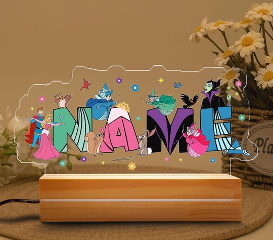 Discover Custom Name Sleeping Beauty Night Light, Disney Princess Nightlight, Aurora Gifts Lamp, Disney Family Room Decor, Evil Queen Night Light