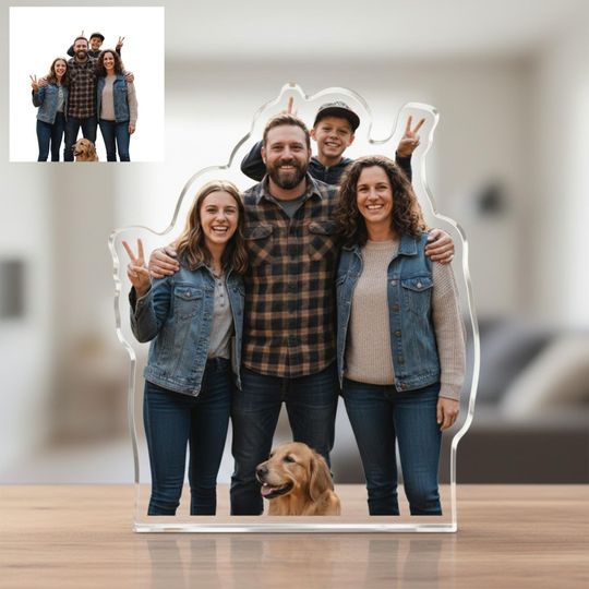 Personalized Shaped Acrylic Photo Plaque, Custom Family Keepsake, Valentine Couple Gift, 2D Acrylic Photo Gift