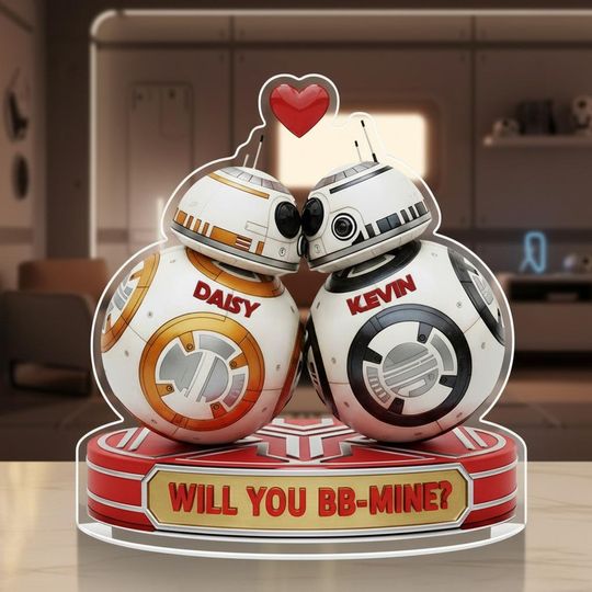 BB Robot Couple Acrylic Plaque Star Wars Valentine Shaped Decor Love Droid 2D Printed Gift for Him
