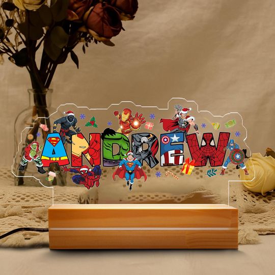 Personalized Avengers Night Light, Spiderman Birthday Boy, Custom Super Hero Lamp, Home Decor, Christmas Gifts, Iron Man, Hulk, Thor Light
