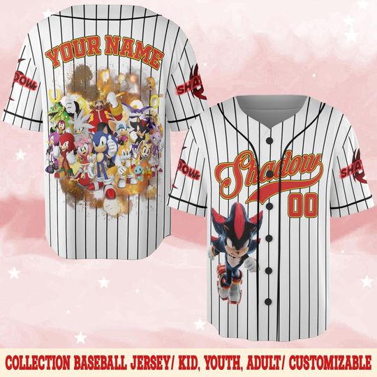 Customized Shadow The Hedgehog White Stripe Baseball Jersey