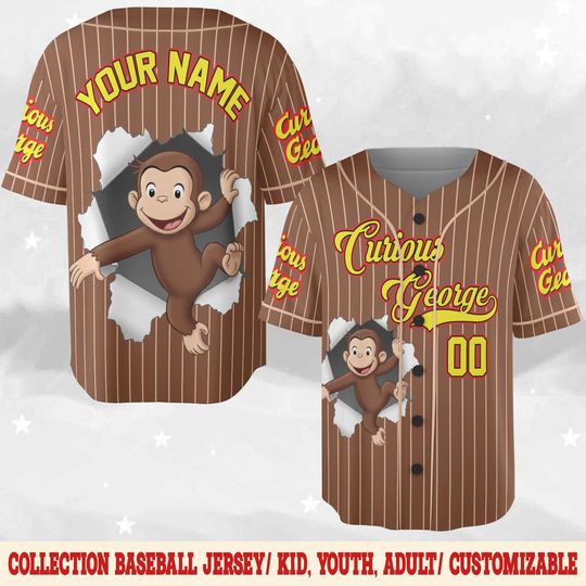 Personalized Curious George Birthday Baseball Jersey,Curious George Baseball Shirt