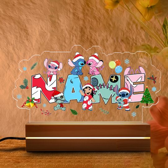 Discover Custom Name Stitch Christmas Night Light, Birthday Gift for Kids, Lilo And Stitch Night Light, Disney Family Room Decor