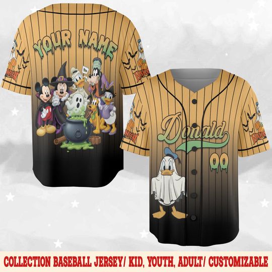 Discover Custom Disney Donald Duck Halloween Baseball, Personalized Baseball Team Jersey, Birthday Gift for Halloween Fans Family Party NGTE16