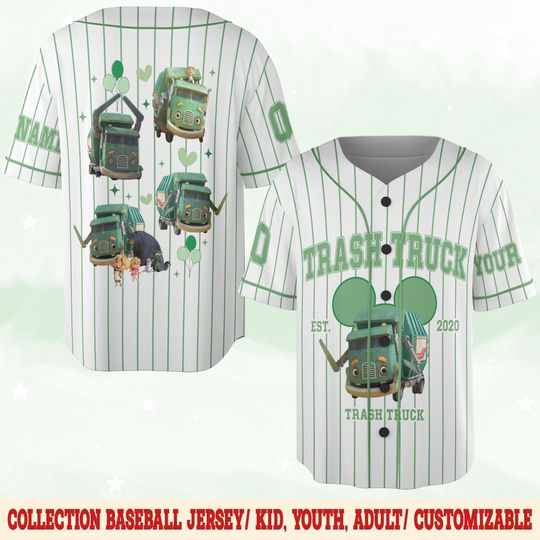 Personalize Trash Truck Baseball Jersey, Custom Name Baseball Jersey Kids, Youth, Adult, Baseball Jersey